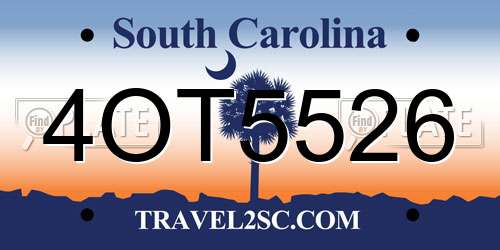 4OT5526 South Carolina License Plate