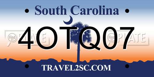 4OTQ07 South Carolina License Plate