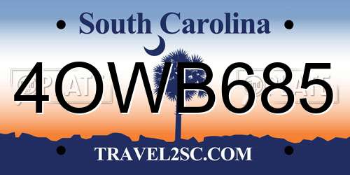 4OWB685 South Carolina License Plate