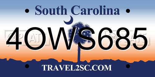 4OWS685 South Carolina License Plate
