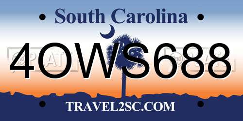 4OWS688 South Carolina License Plate