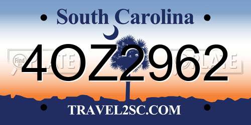4OZ2962 South Carolina License Plate