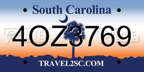 4OZ3769 South Carolina License Plate