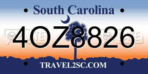4OZ8826 South Carolina License Plate