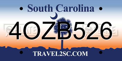 4OZB526 South Carolina License Plate