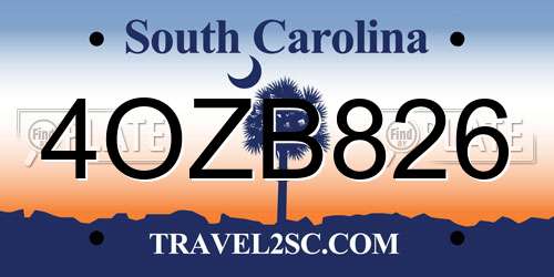 4OZB826 South Carolina License Plate