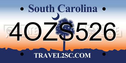 4OZS526 South Carolina License Plate
