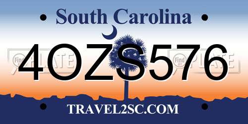 4OZS576 South Carolina License Plate