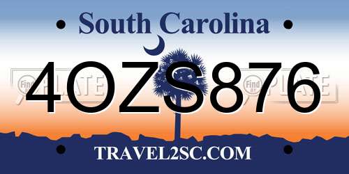 4OZS876 South Carolina License Plate