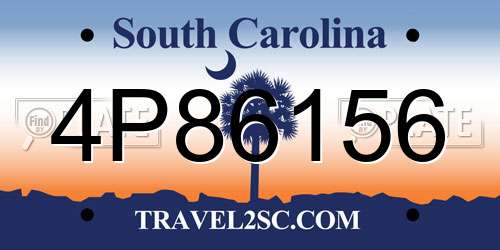 4P86156 South Carolina License Plate