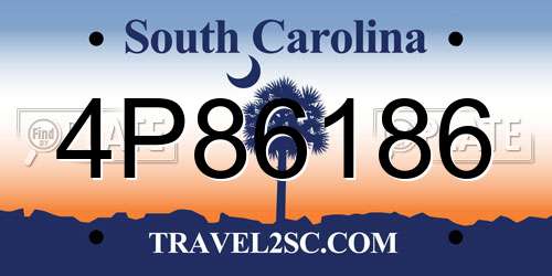 4P86186 South Carolina License Plate