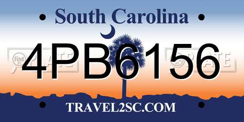 4PB6156 South Carolina License Plate