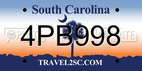4PB998 South Carolina License Plate