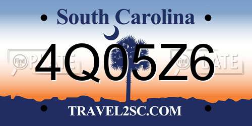 4Q05Z6 South Carolina License Plate