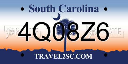 4Q08Z6 South Carolina License Plate