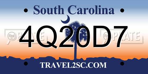 4Q20D7 South Carolina License Plate