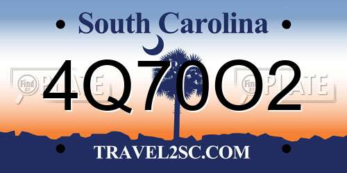 4Q70O2 South Carolina License Plate