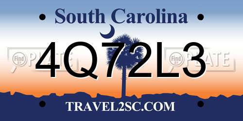 4Q72L3 South Carolina License Plate