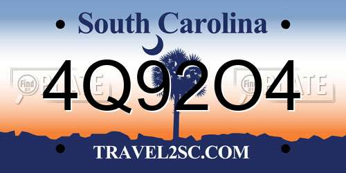 4Q92O4 South Carolina License Plate