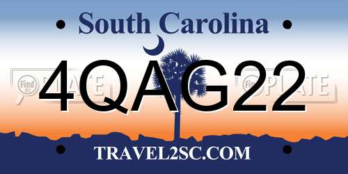 4QAG22 South Carolina License Plate