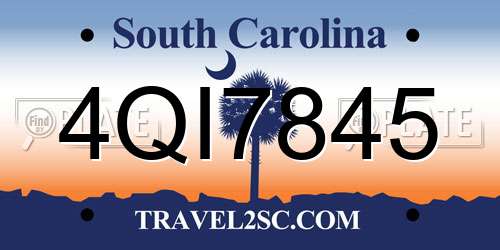 4QI7845 South Carolina License Plate
