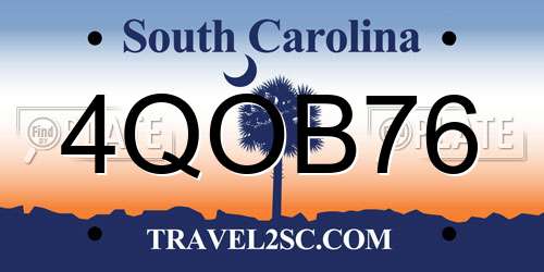4QOB76 South Carolina License Plate