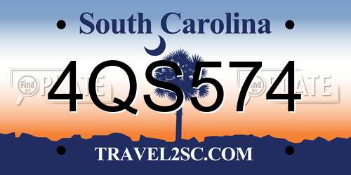 4QS574 South Carolina License Plate