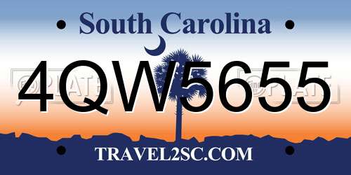 4QW5655 South Carolina License Plate