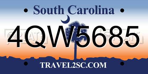 4QW5685 South Carolina License Plate