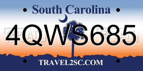 4QWS685 South Carolina License Plate