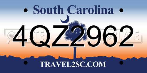 4QZ2962 South Carolina License Plate