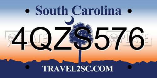 4QZS576 South Carolina License Plate