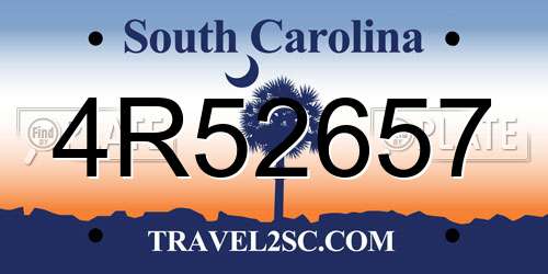 4R52657 South Carolina License Plate