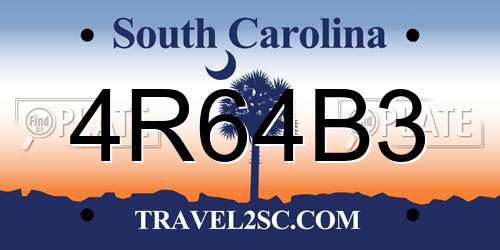 4R64B3 South Carolina License Plate