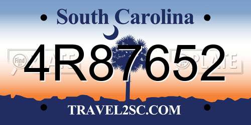 4R87652 South Carolina License Plate