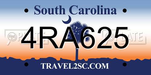 4RA625 South Carolina License Plate
