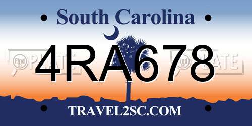 4RA678 South Carolina License Plate