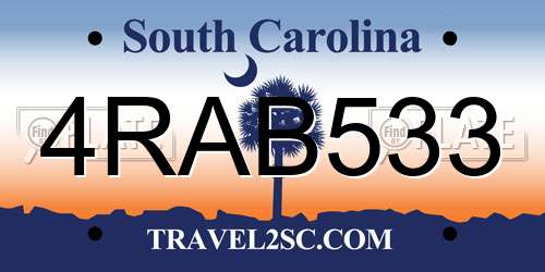 4RAB533 South Carolina License Plate