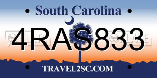 4RAS833 South Carolina License Plate