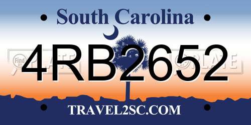 4RB2652 South Carolina License Plate