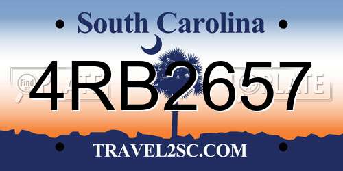 4RB2657 South Carolina License Plate