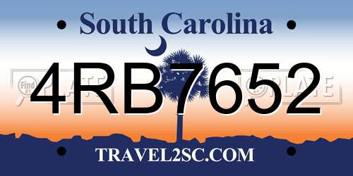 4RB7652 South Carolina License Plate