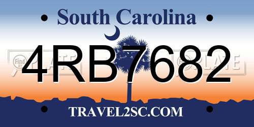 4RB7682 South Carolina License Plate