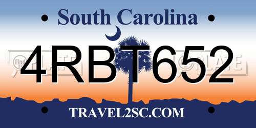 4RBT652 South Carolina License Plate
