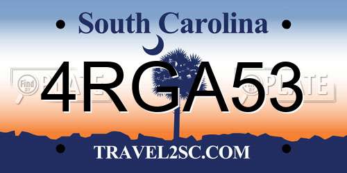 4RGA53 South Carolina License Plate