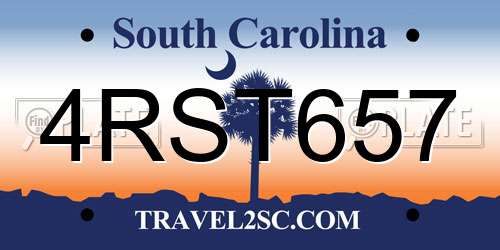 4RST657 South Carolina License Plate