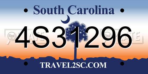 4S31296 South Carolina License Plate