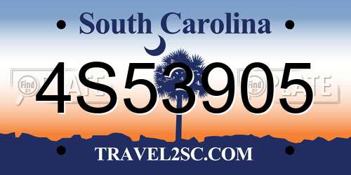 4S53905 South Carolina License Plate