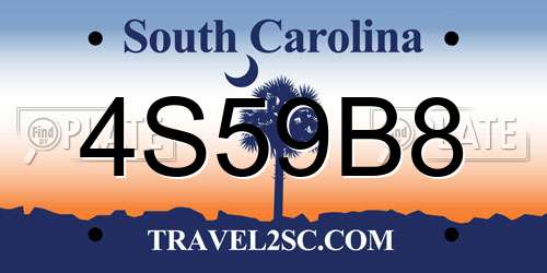 4S59B8 South Carolina License Plate
