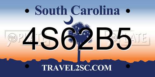 4S62B5 South Carolina License Plate